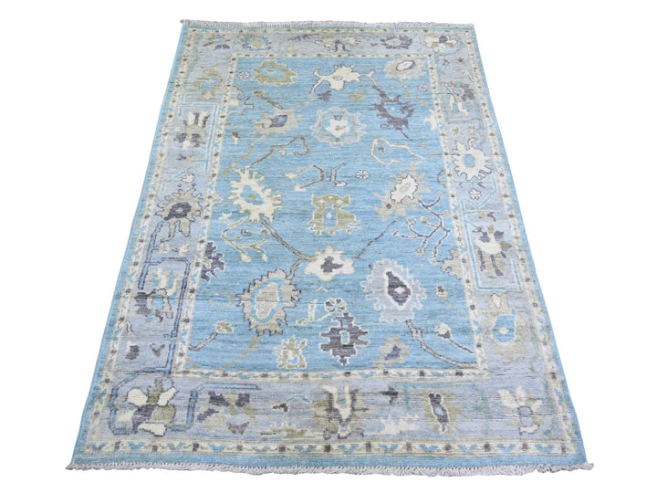 3'10" x 5'7" New Hand Knotted Blue Wool Rectangle Oriental Rug - MOA10273753