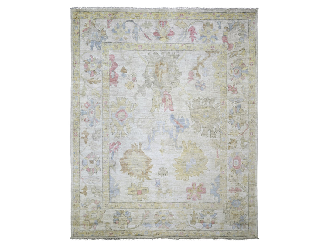 8'0" x 9'9" New Hand Knotted Ivory Wool Rectangle Oriental Rug - MOA10273764