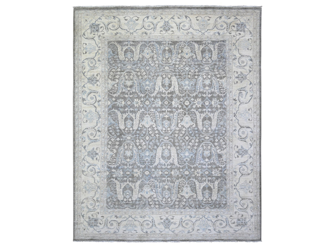 8'1" x 9'8" New Hand Knotted Grey Wool Rectangle Oriental Rug - MOA10273826