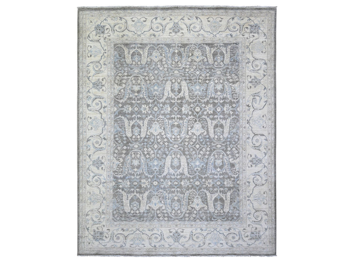 8'1" x 9'8" New Hand Knotted Grey Wool Rectangle Oriental Rug - MOA10273826
