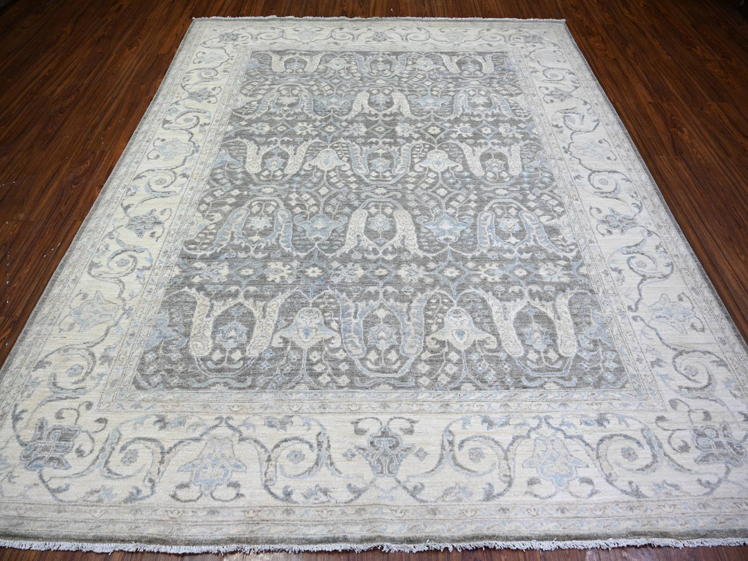 8'1" x 9'8" New Hand Knotted Grey Wool Rectangle Oriental Rug - MOA10273826