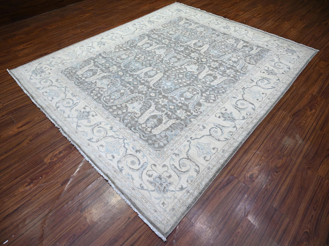 8'1" x 9'8" New Hand Knotted Grey Wool Rectangle Oriental Rug - MOA10273826