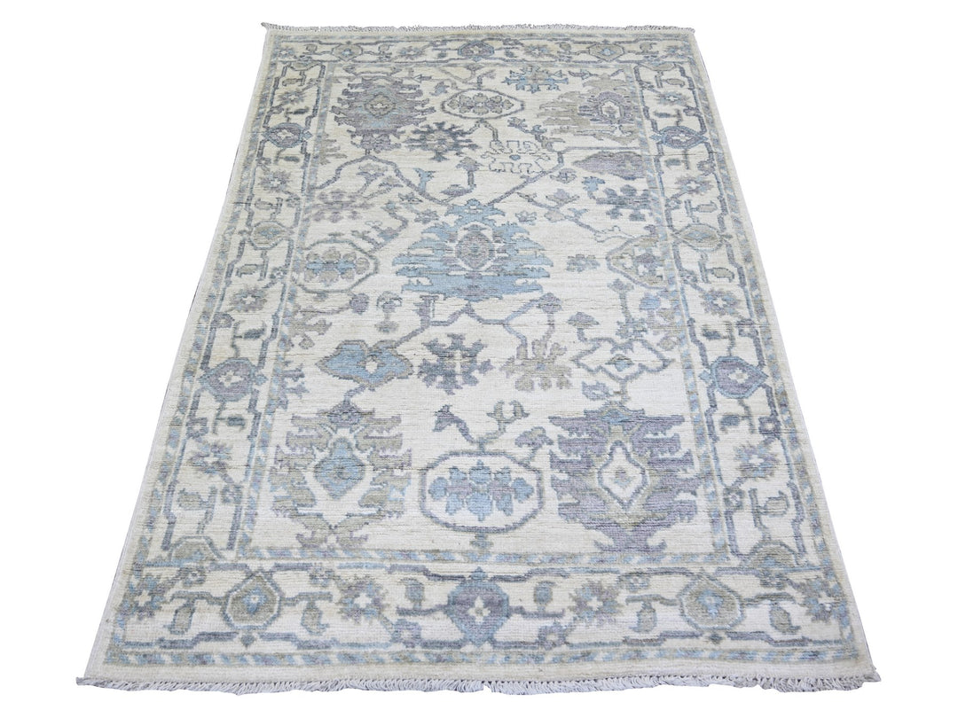 4'0" x 6'0" New Hand Knotted Ivory Wool Rectangle Oriental Rug - MOA10273846