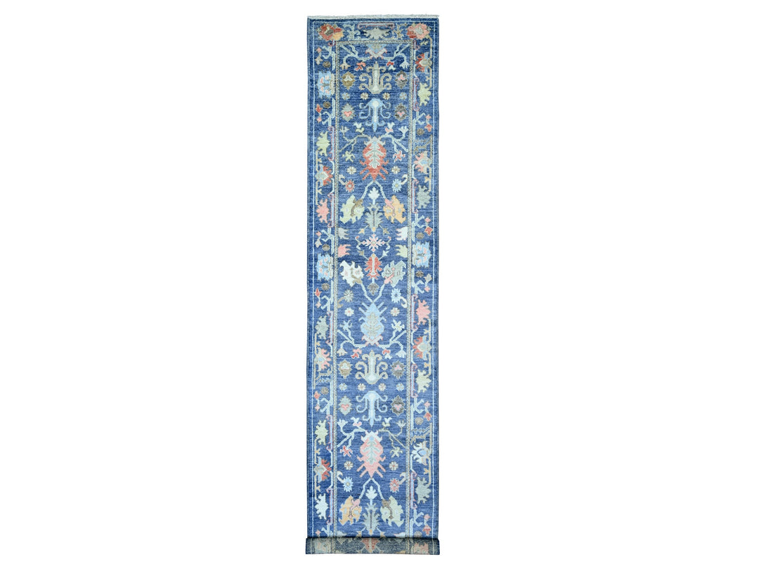 2'9" x 15'8" New Hand Knotted Blue Wool Runner Oriental Rug - MOA10273852