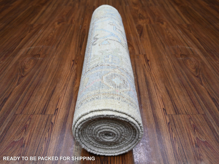 2'9" x 15'10" New Hand Knotted Beige Wool Runner Oriental Rug - MOA10273860
