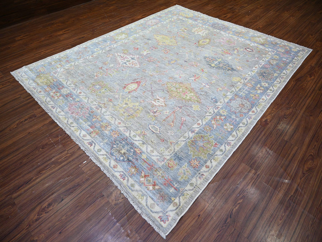 8'1" x 9'10" New Hand Knotted Grey Wool Rectangle Oriental Rug - MOA10273887