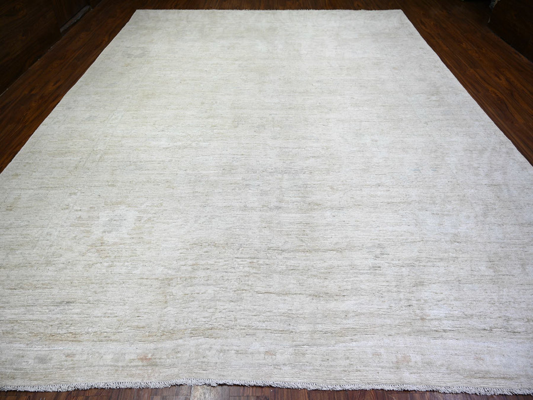 11'6" x 14'3" New Hand Knotted Ivory Wool Rectangle Oriental Rug - MOA10273919