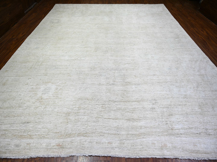 11'6" x 14'3" New Hand Knotted Ivory Wool Rectangle Oriental Rug - MOA10273919