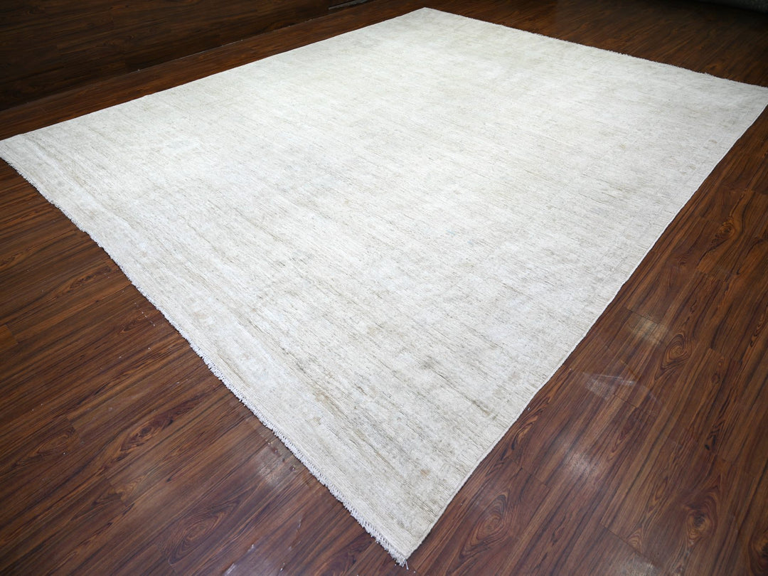 11'6" x 14'3" New Hand Knotted Ivory Wool Rectangle Oriental Rug - MOA10273919