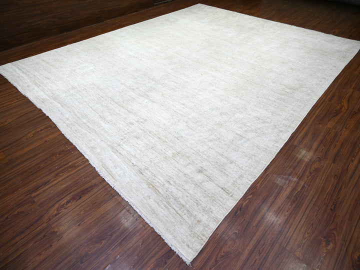 11'6" x 14'3" New Hand Knotted Ivory Wool Rectangle Oriental Rug - MOA10273919