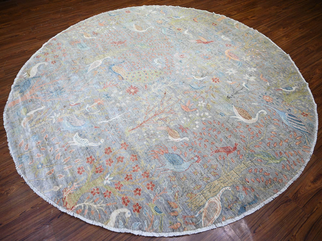 10'0" x 10'0" New Hand Knotted Grey Wool Rectangle Oriental Rug - MOA10273926