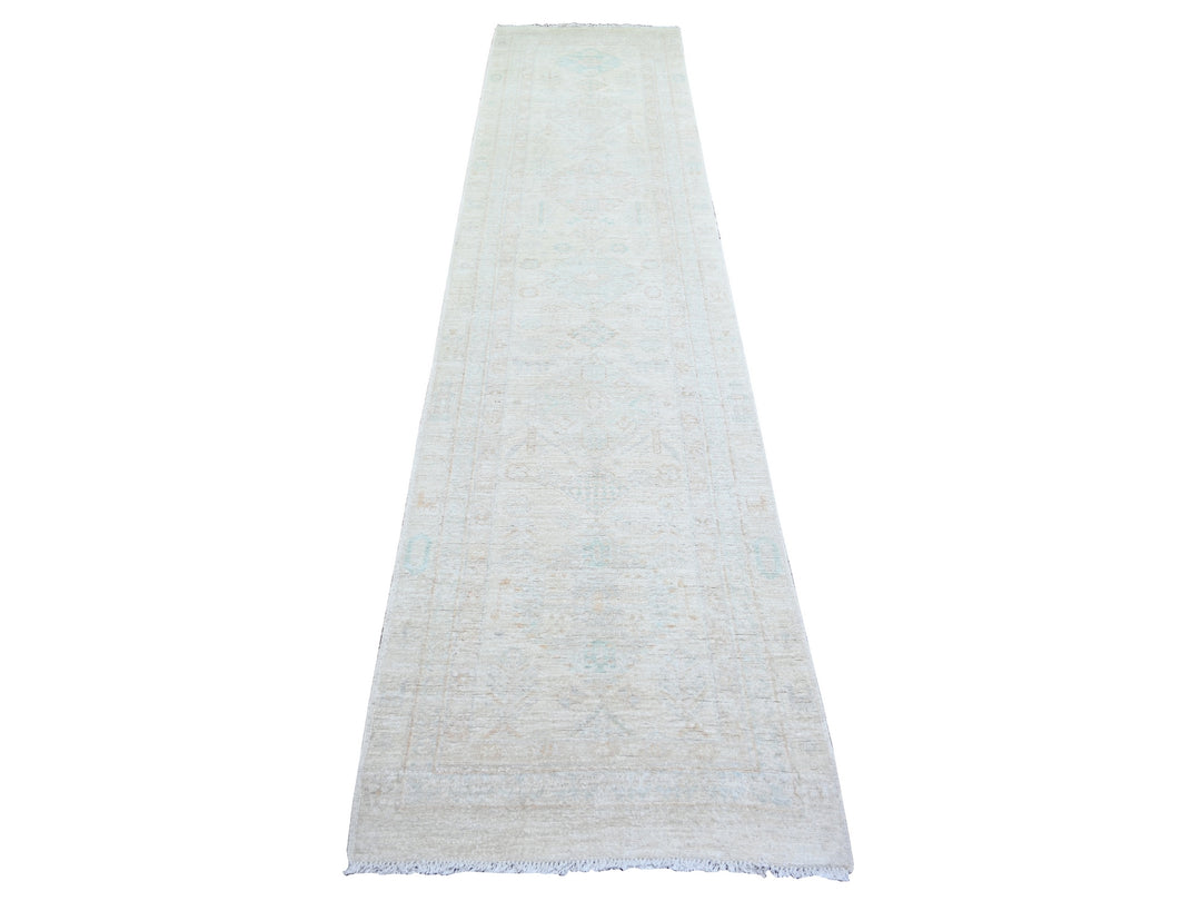 2'7" x 11'3" New Hand Knotted Ivory Wool Runner Oriental Rug - MOA10273944