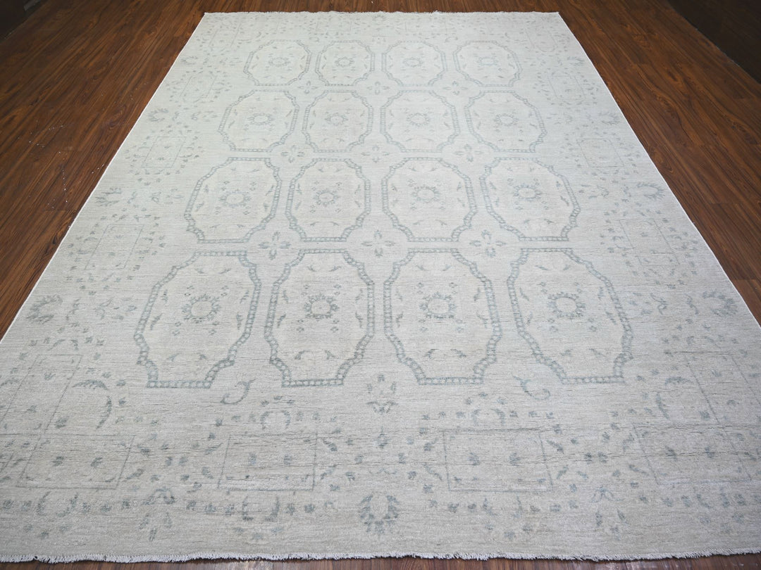 9'0" x 11'8" New Hand Knotted Grey Wool Rectangle Oriental Rug - MOA10273948