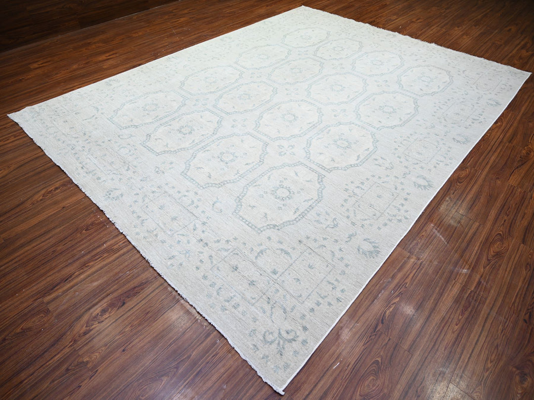 9'0" x 11'8" New Hand Knotted Grey Wool Rectangle Oriental Rug - MOA10273948