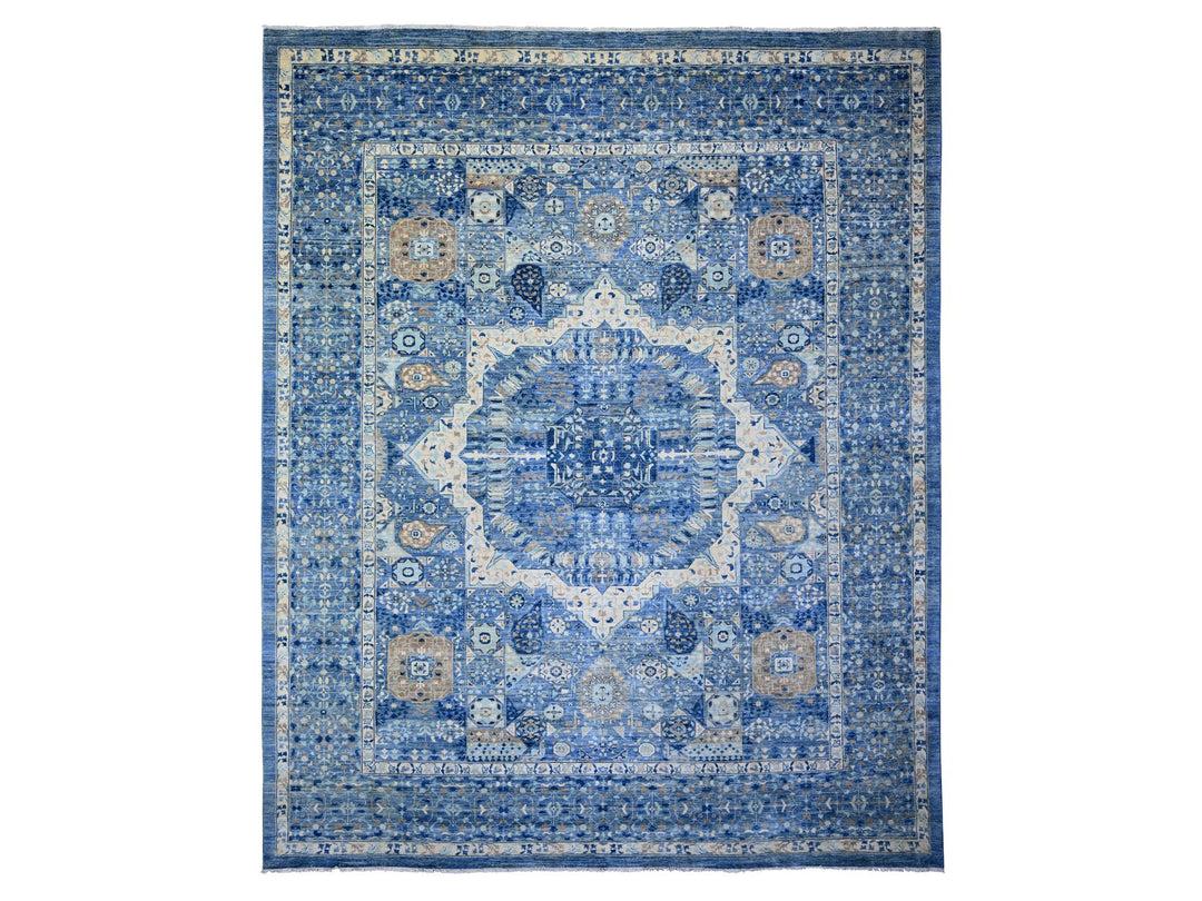 11'9" x 14'4" New Hand Knotted Blue Wool Rectangle Oriental Rug - MOA10273954