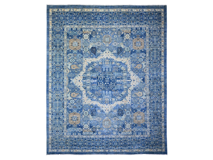11'9" x 14'4" New Hand Knotted Blue Wool Rectangle Oriental Rug - MOA10273954
