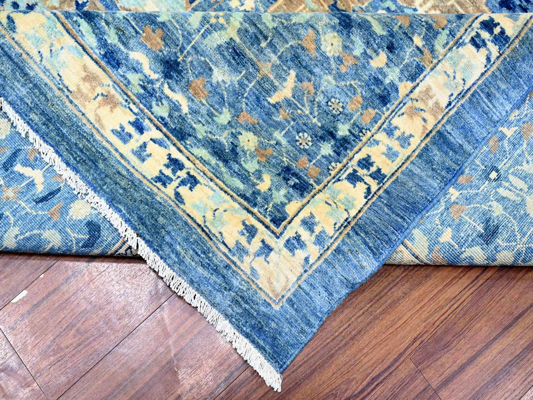 11'9" x 14'4" New Hand Knotted Blue Wool Rectangle Oriental Rug - MOA10273954