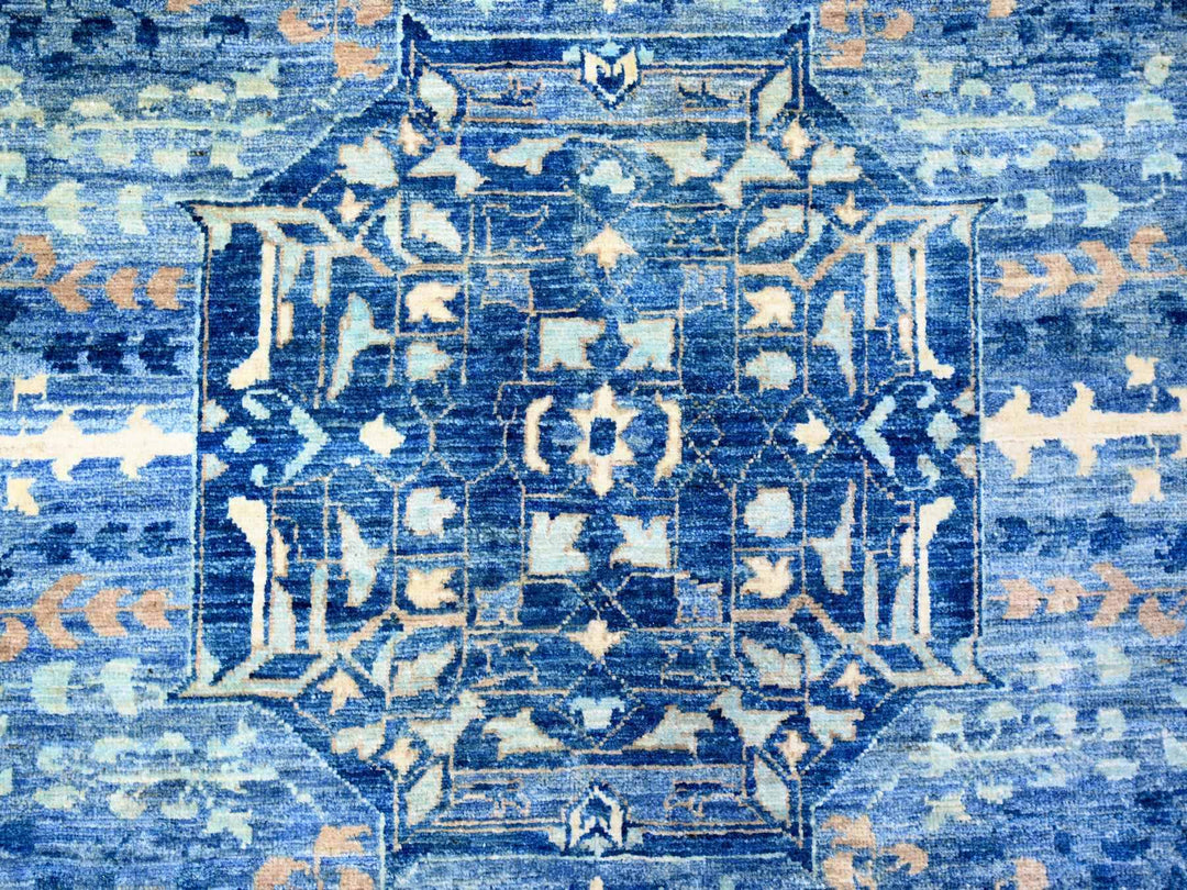 11'9" x 14'4" New Hand Knotted Blue Wool Rectangle Oriental Rug - MOA10273954