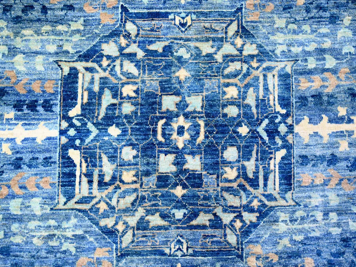 11'9" x 14'4" New Hand Knotted Blue Wool Rectangle Oriental Rug - MOA10273954