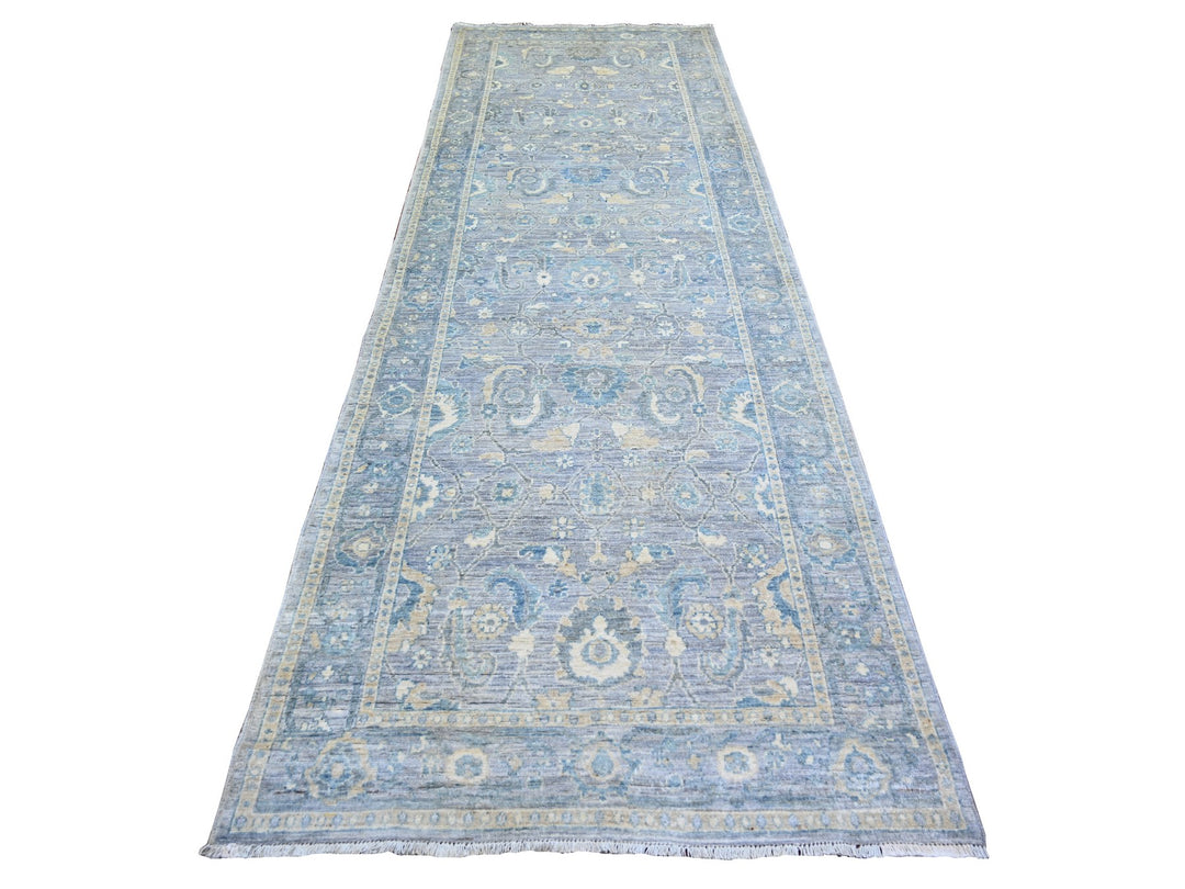 3'10" x 11'9" New Hand Knotted Grey Wool Runner Oriental Rug - MOA10273955