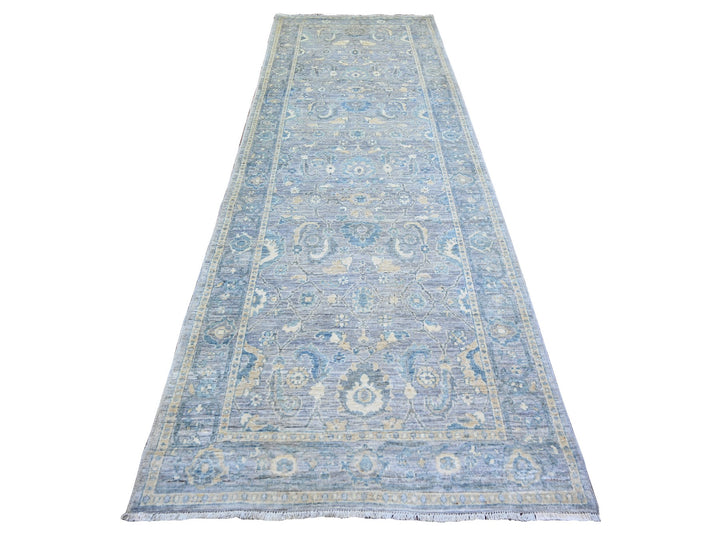 3'10" x 11'9" New Hand Knotted Grey Wool Runner Oriental Rug - MOA10273955