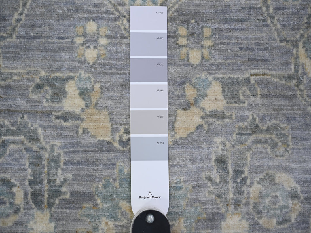 3'10" x 11'9" New Hand Knotted Grey Wool Runner Oriental Rug - MOA10273955
