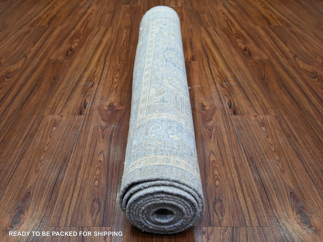 3'10" x 11'9" New Hand Knotted Grey Wool Runner Oriental Rug - MOA10273955