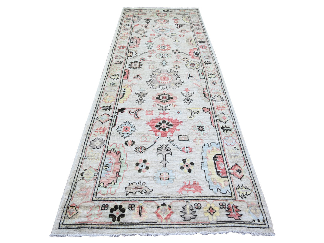 4'2" x 11'8" New Hand Knotted Grey Wool Runner Oriental Rug - MOA10273982