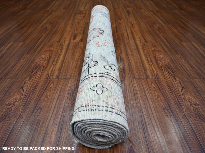 4'2" x 11'8" New Hand Knotted Grey Wool Runner Oriental Rug - MOA10273982