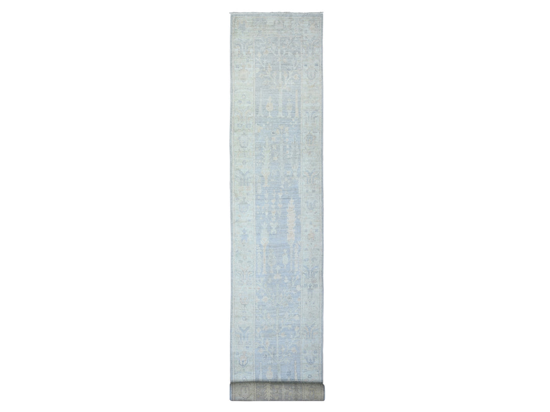 2'8" x 19'2" New Hand Knotted Grey Wool Runner Oriental Rug - MOA10273992