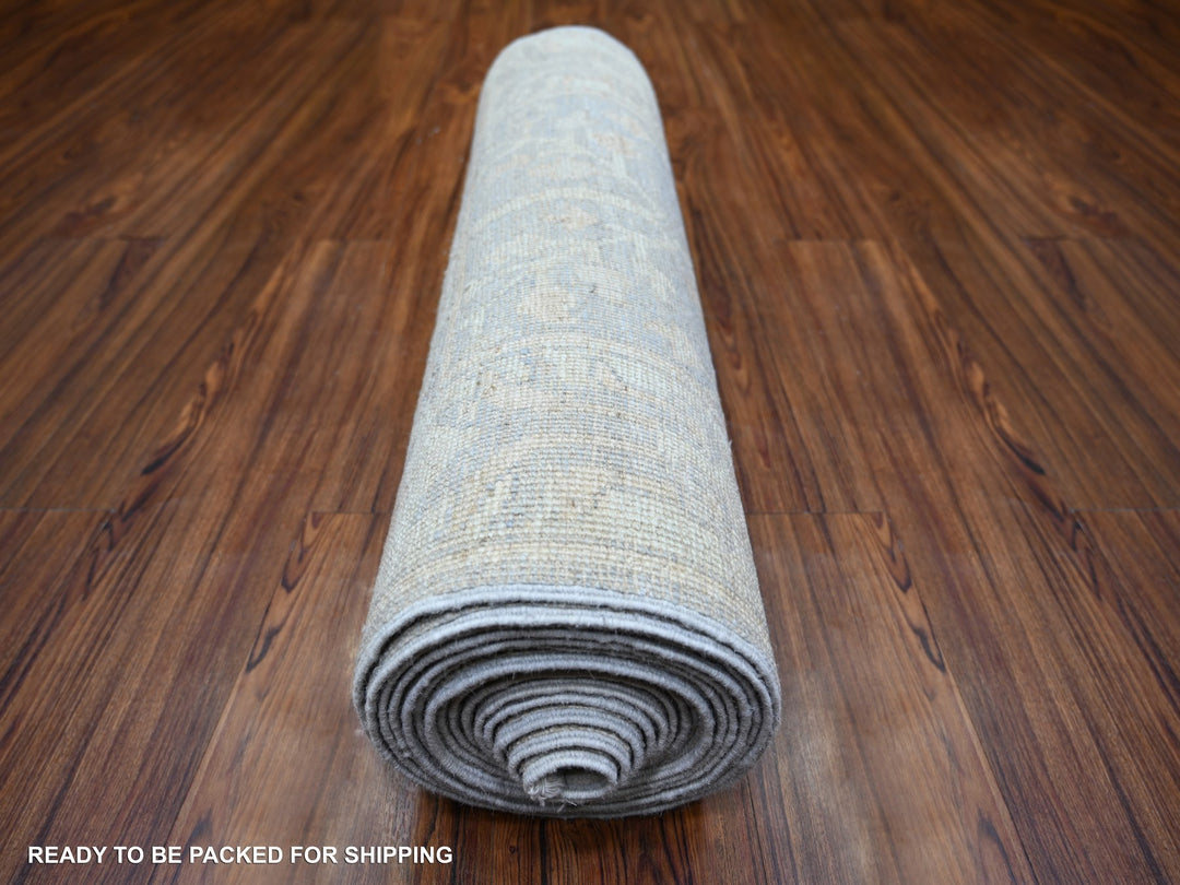 2'8" x 19'2" New Hand Knotted Grey Wool Runner Oriental Rug - MOA10273992