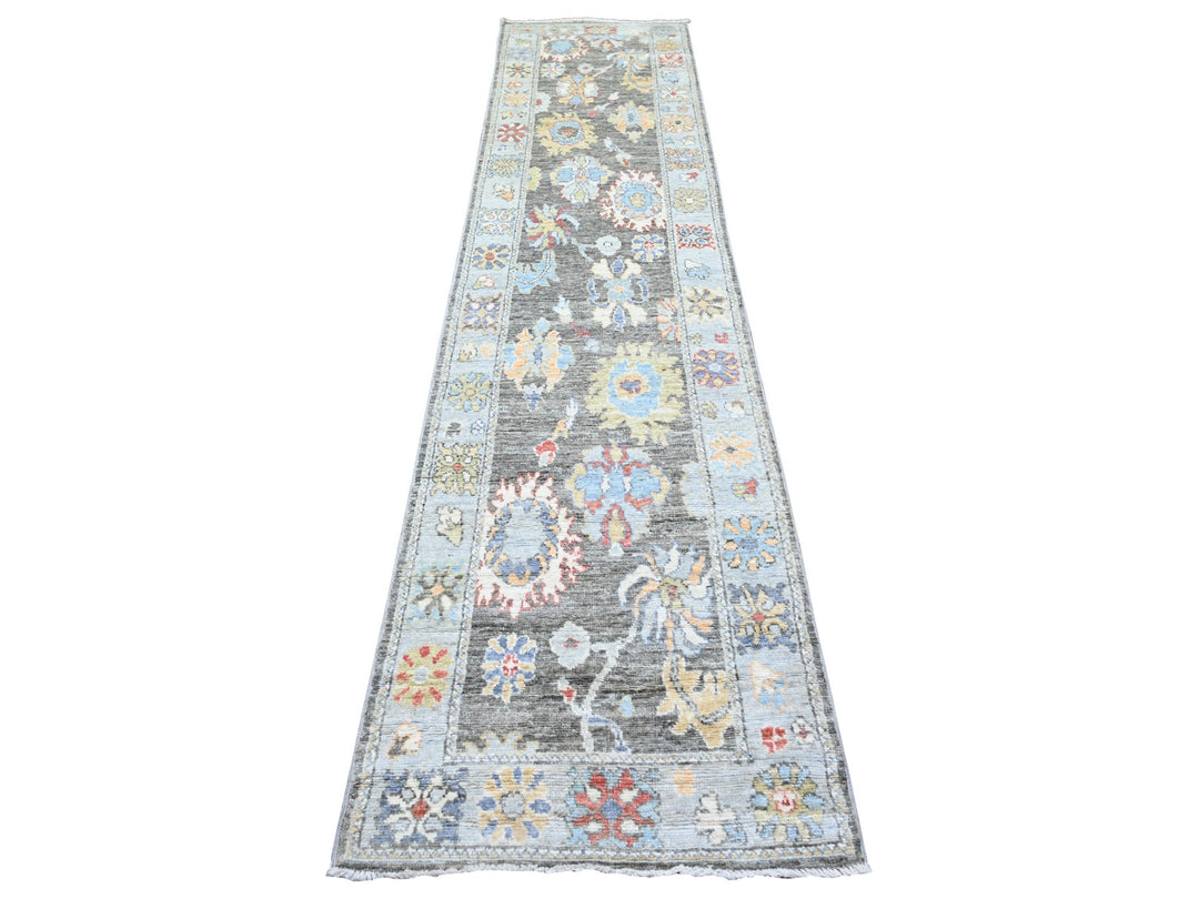 2'6" x 11'4" New Hand Knotted Grey Wool Runner Oriental Rug - MOA10274000