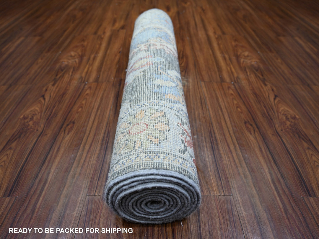 2'6" x 11'4" New Hand Knotted Grey Wool Runner Oriental Rug - MOA10274000