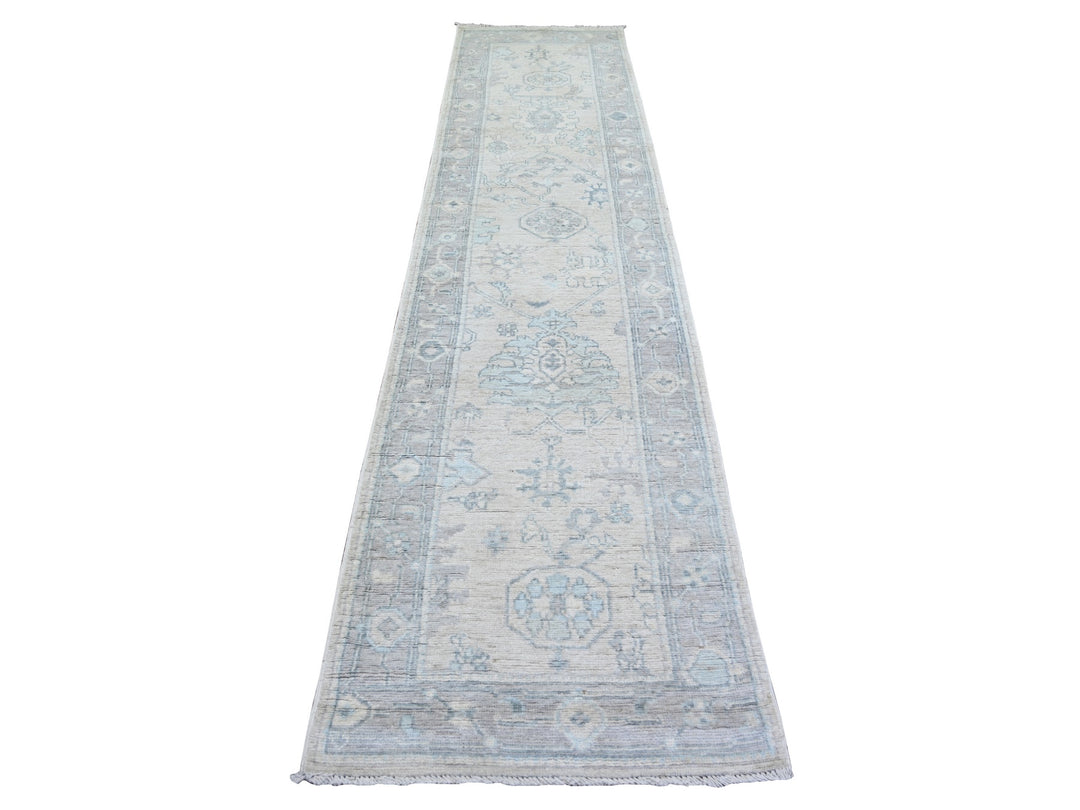 2'8" x 11'7" New Hand Knotted Grey Wool Runner Oriental Rug - MOA10274004