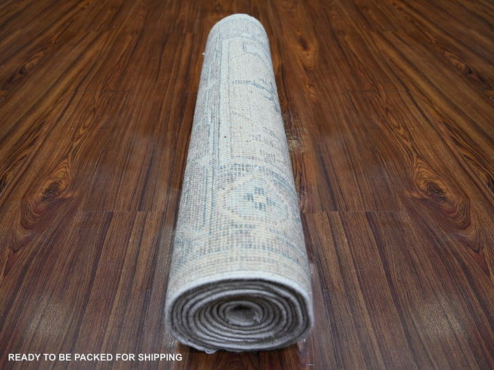 2'8" x 11'7" New Hand Knotted Grey Wool Runner Oriental Rug - MOA10274004