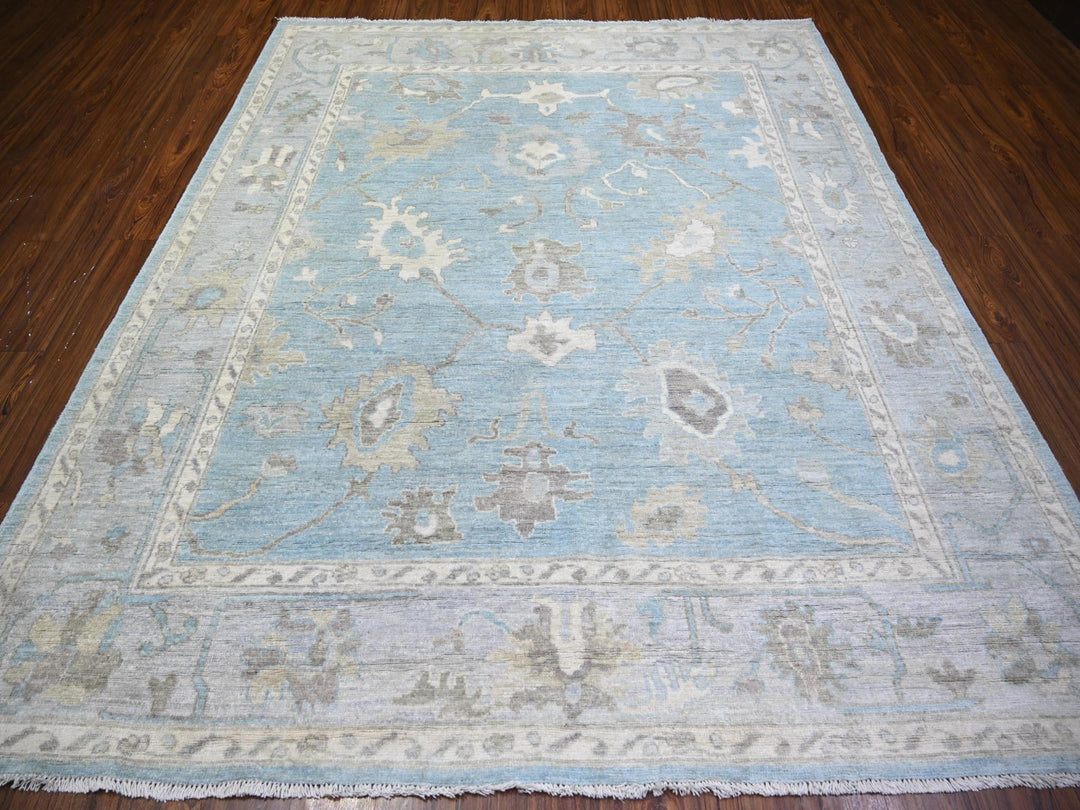8'1" x 9'8" New Hand Knotted Blue Wool Rectangle Oriental Rug - MOA10274014