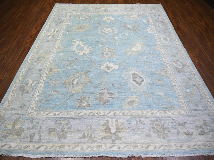 8'1" x 9'8" New Hand Knotted Blue Wool Rectangle Oriental Rug - MOA10274014
