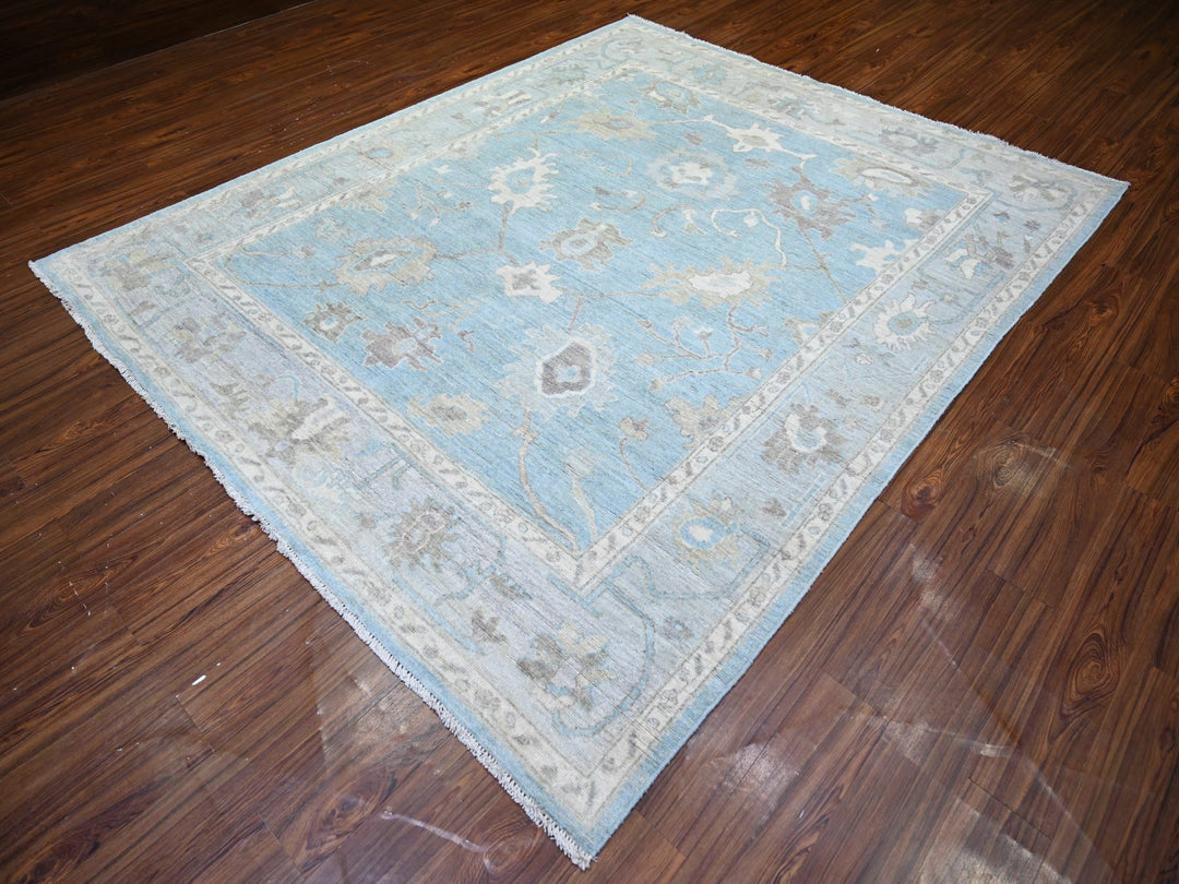 8'1" x 9'8" New Hand Knotted Blue Wool Rectangle Oriental Rug - MOA10274014