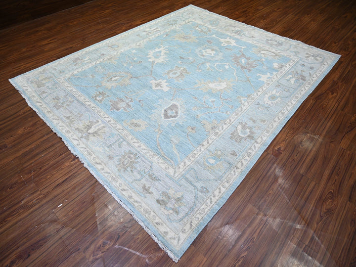 8'1" x 9'8" New Hand Knotted Blue Wool Rectangle Oriental Rug - MOA10274014