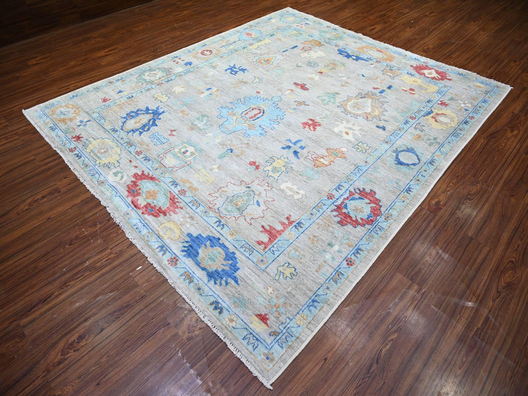 8'4" x 9'8" New Hand Knotted Grey Wool Rectangle Oriental Rug - MOA10274022