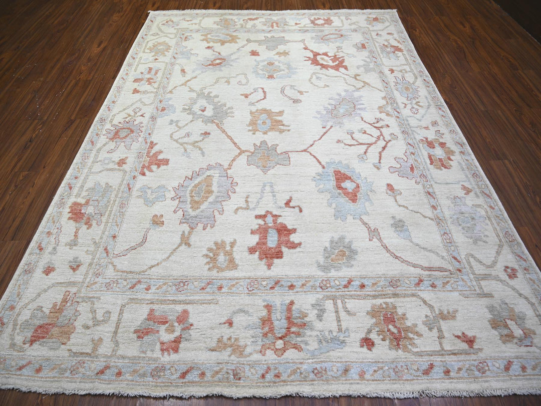 7'8" x 10'2" New Hand Knotted Ivory Wool Rectangle Oriental Rug - MOA10274025
