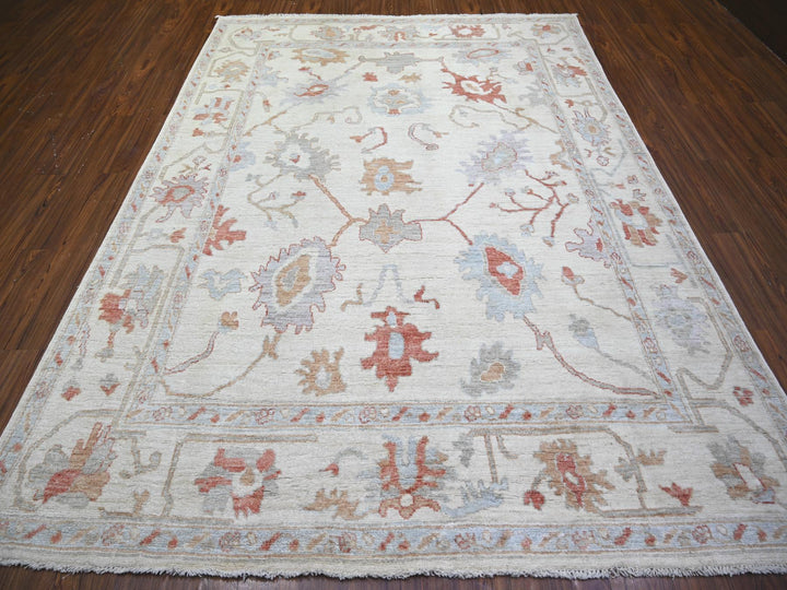 7'8" x 10'2" New Hand Knotted Ivory Wool Rectangle Oriental Rug - MOA10274025