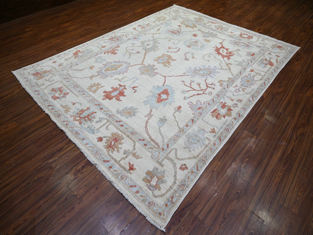7'8" x 10'2" New Hand Knotted Ivory Wool Rectangle Oriental Rug - MOA10274025