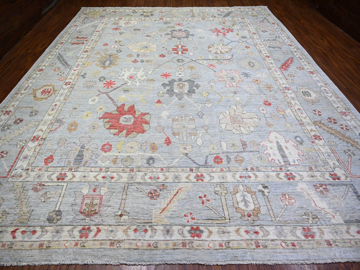 11'9" x 14'0" New Hand Knotted Grey Wool Rectangle Oriental Rug - MOA10274041