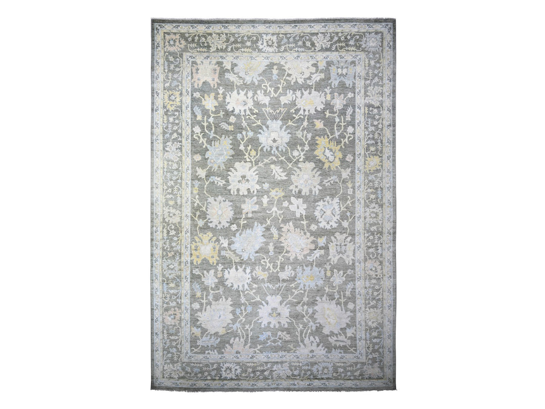 11'9" x 17'6" New Hand Knotted Grey Wool Rectangle Oriental Rug - MOA10274043