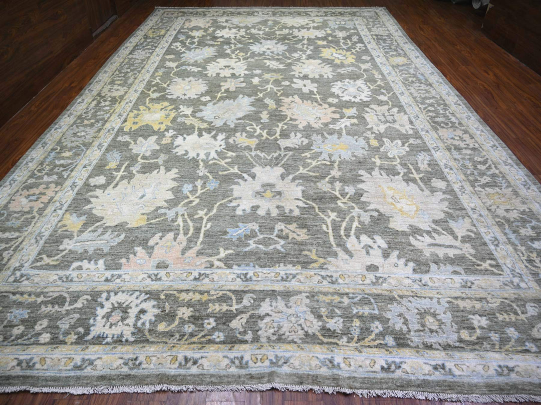 11'9" x 17'6" New Hand Knotted Grey Wool Rectangle Oriental Rug - MOA10274043