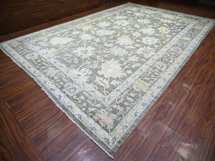 11'9" x 17'6" New Hand Knotted Grey Wool Rectangle Oriental Rug - MOA10274043