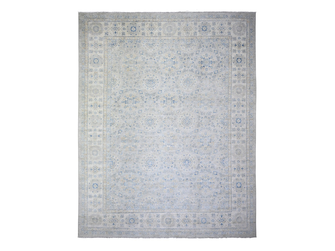 11'9" x 14'8" New Hand Knotted Ivory Wool Rectangle Oriental Rug - MOA10274056