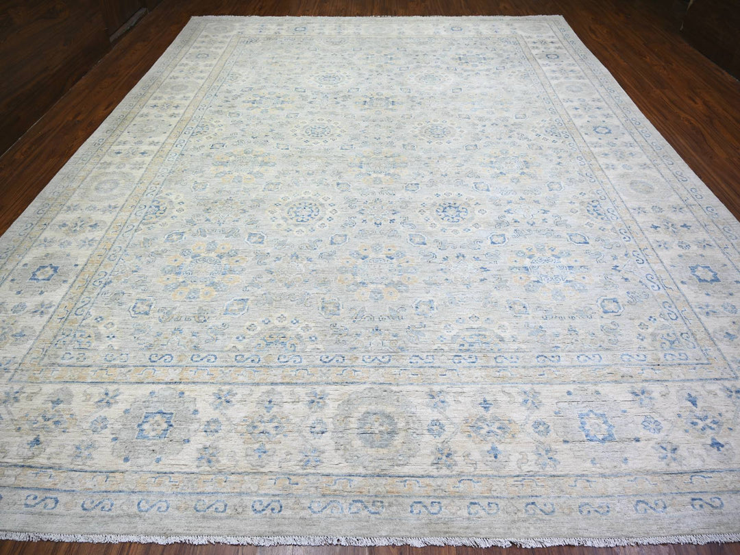 11'9" x 14'8" New Hand Knotted Ivory Wool Rectangle Oriental Rug - MOA10274056