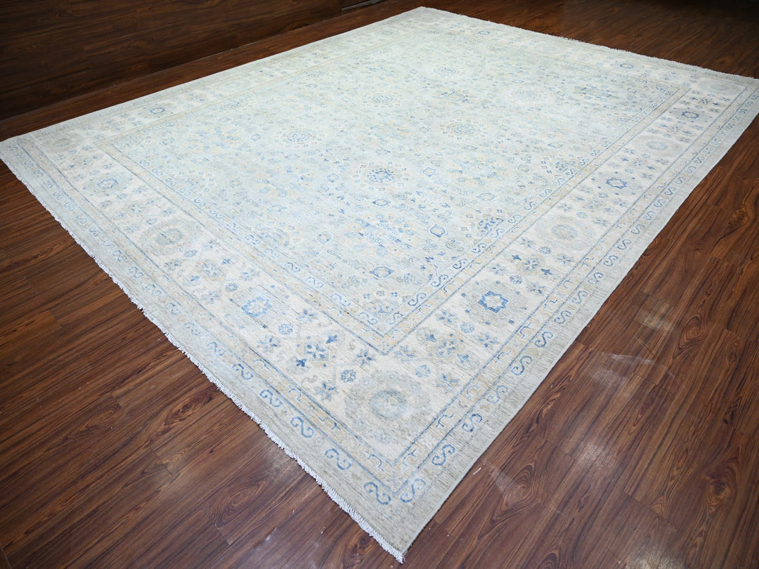 11'9" x 14'8" New Hand Knotted Ivory Wool Rectangle Oriental Rug - MOA10274056